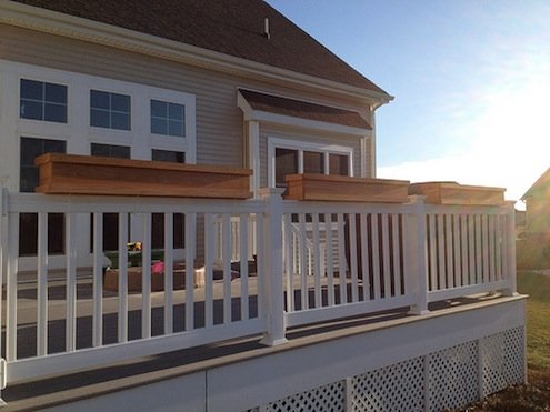 cedar box planters on deck rails