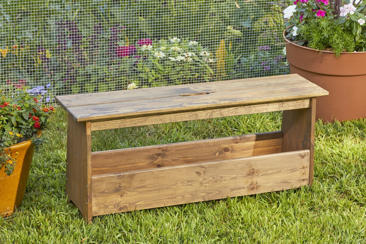 A freshly stained and sealed wooden shelf.