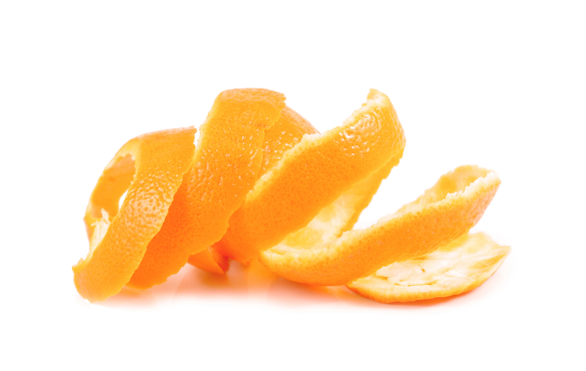 Orange peel isolated on white background.