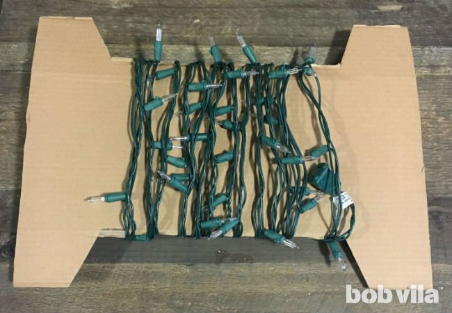 how to organize Christmas lights - cardboard