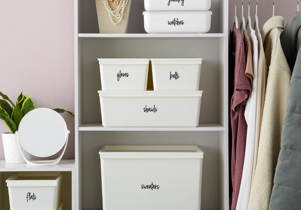 Storage bins with labels