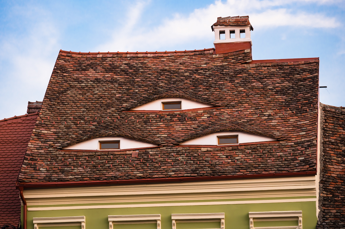 Eyebrow dormers on a building in Sibiu, Romania.