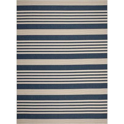 Safavieh Courtyard Collection blue and cream striped Indoor/Outdoor Rug on white background