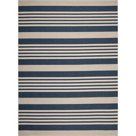  Safavieh Courtyard Collection blue and cream striped Indoor/Outdoor Rug on white background