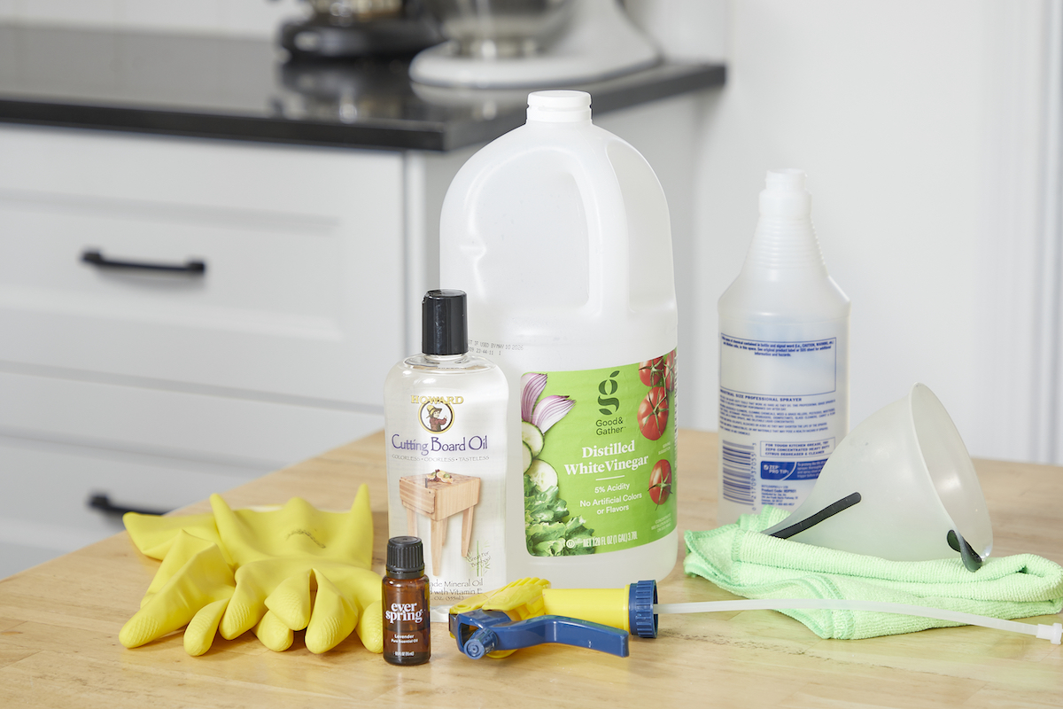 Materials needed for making a DIY stainless steel cleaner.