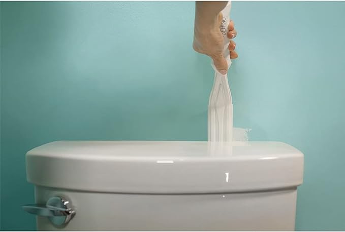 Person using a Paint Behind paint brush to paint the wall behind the toilet a teal color.