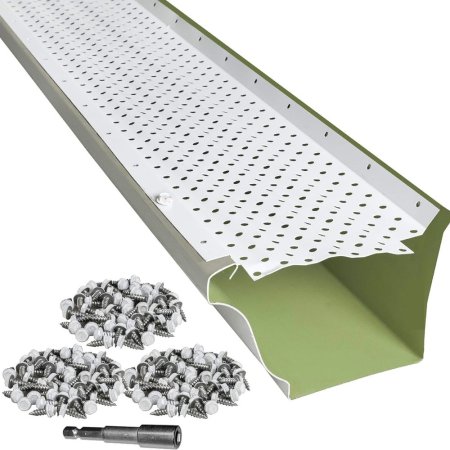  The LeafTek 5-Inch DIY Gutter Guard System and its installation pieces on a white background.