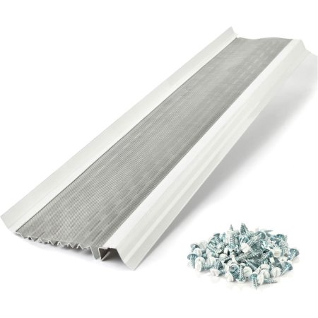  The Waterlock Micro-Mesh 5-Inch Aluminum Gutter Guard and installation pieces on a white background.