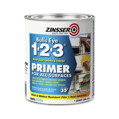 The Rust-Oleum Zinsser Bulls Eye 1-2-3 Water-Base Primer on a white background.