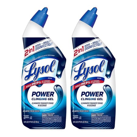  A 2-pack of Lysol Power Toilet Bowl Cleaner on a white background.