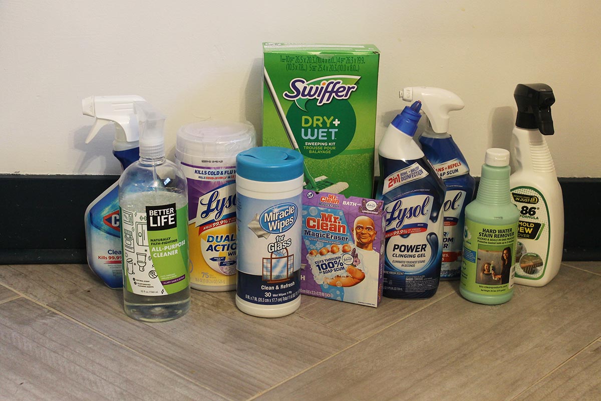 The 10 best bathroom cleaners grouped together before testing.