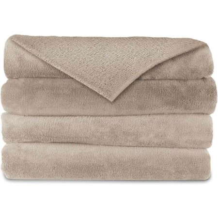  The Sunbeam Velvet Plush Heated Throw Electric Blanket folded and shown on a white background.