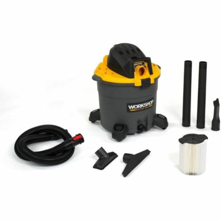  Workshop wet/dry vacuum with its attachments on a white background