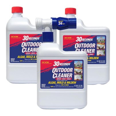 Three bottles of 30 Seconds Hose-End Sprayer Outdoor Cleaner on white background