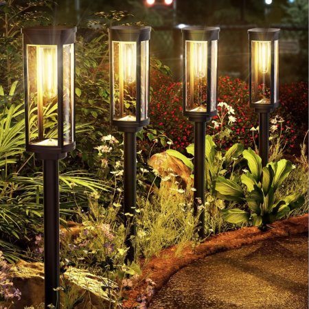  Four Alfiot Solar Pathway Lights on walkway border at night