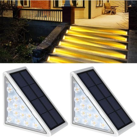  Audles Solar Step Lights on front porch stairs at night