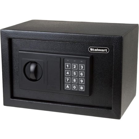  Stalwart Electronic Safe With Digital Keypad and Keys on white background