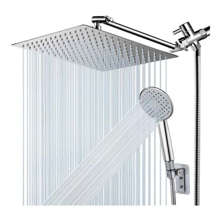  Square chrome Rainfall Shower Head and handheld sprayer on white background