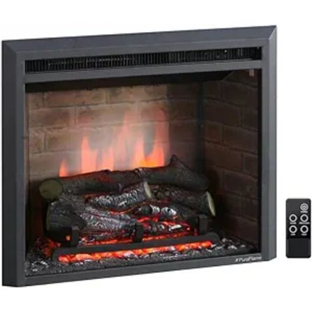  PuraFlame 33" Western Electric Fireplace Insert with a remote on a white background