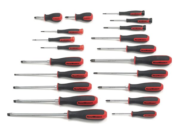  The Gearwrench 20-Piece Dual-Material Screwdriver Set on a white background.