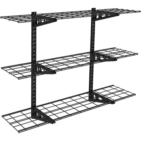  Black wire Fleximounts WS1B4 Adjustable 3-Tier Wall Shelving on white background