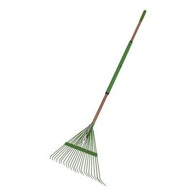 Green Ames 22-Tine Steel Leaf Rake on white background