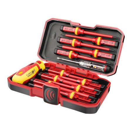  The Hurricane 13-Piece 1000V Insulated Screwdriver Set in its case on a white background.