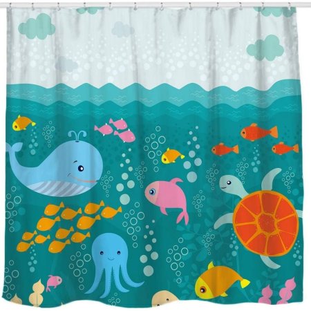  The Best Shower Curtain Option: Sunlit Lovely Cartoon Sea Creatures Fabric Shower