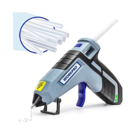  WorkPro Cordless Preheating Mini Glue Gun on a white background