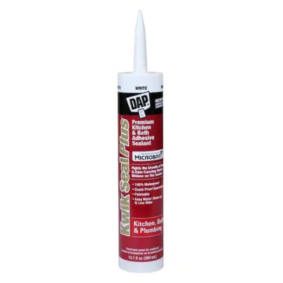 Tube of DAP Kwik Seal Plus White Premium Caulk on a white background