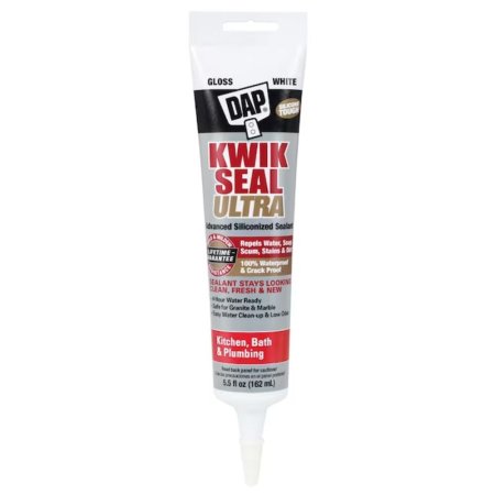  Tube of DAP Kwik Seal Ultra White Advanced Siliconized Caulk on a white background