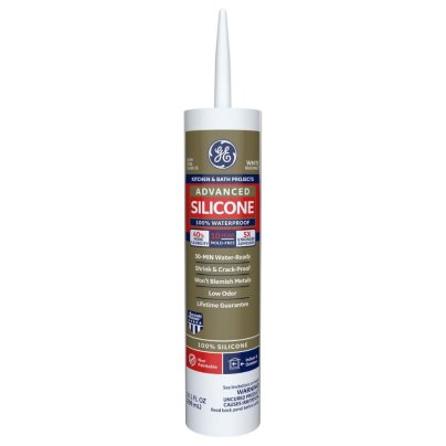 Tube of GE Advanced Silicone 2 Kitchen & Bath Sealant on a white background