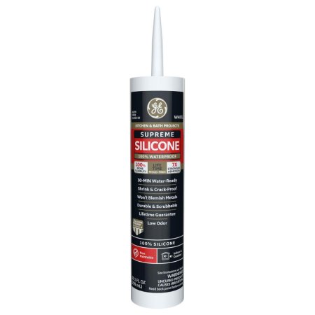  Tube of GE Supreme Silicone Kitchen & Bath Sealant on a white background