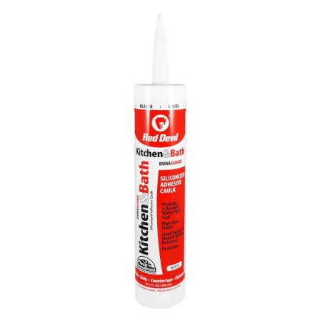  Tube of Red Devil Kitchen & Bath Siliconized Acrylic Caulk on a white background