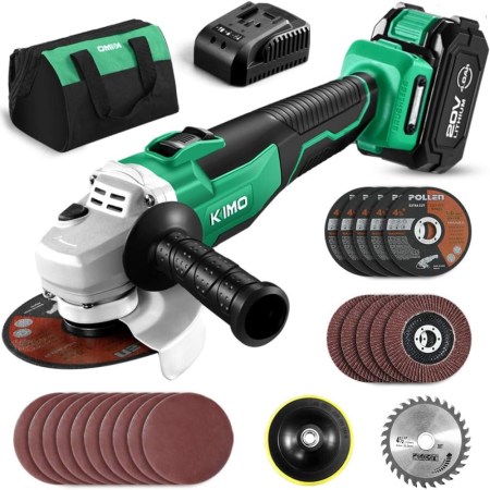  Kimo 20V Cordless Angle Grinder with all its accessories