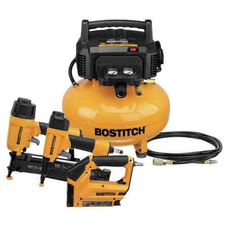  The Bostitch 3-Tool Air Compressor Combo Kit on a white background.