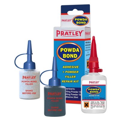 Pratley Powda Bond Adhesive bottles on a white background