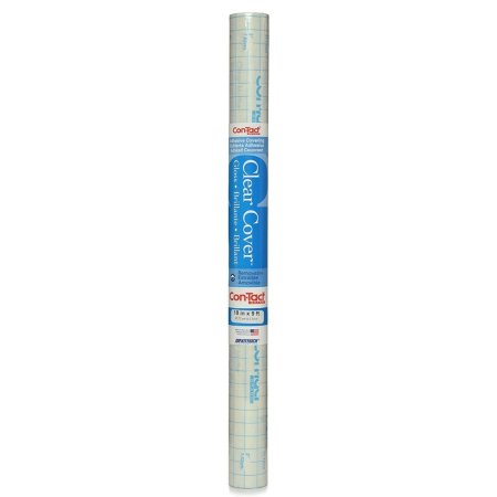  A roll of Con-Tact Brand Clear Self-Adhesive Vinyl Shelf Liner on a white background.