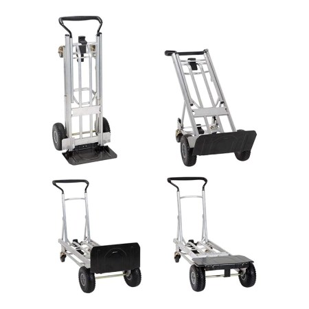  The Cosco 4-in-1 Flat-Free Wheels Folding Hand Truck in four different configurations on a white background.