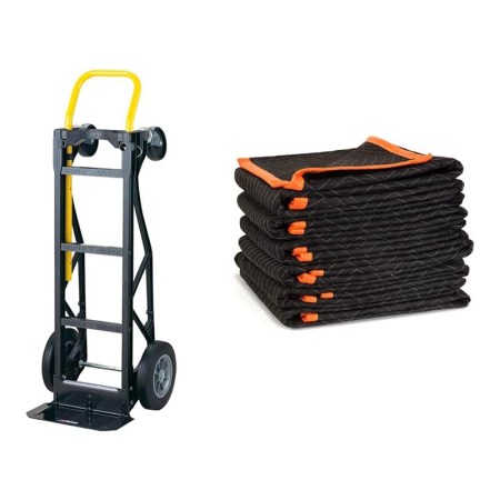  The Harper Trucks 700-lb. Capacity Convertible Hand Truck on a white background with a stack of moving blankets next to it.
