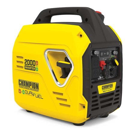  Yellow and black Champion 2000-Watt Dual-Fuel Inverter Generator on white background