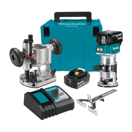  Makita XTR01T7 18V LXT Brushless Cordless Router Kit on a white background