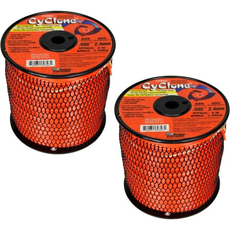  Two spools of orange Desert Extrusion Cyclone Commercial Trimmer Line on white background