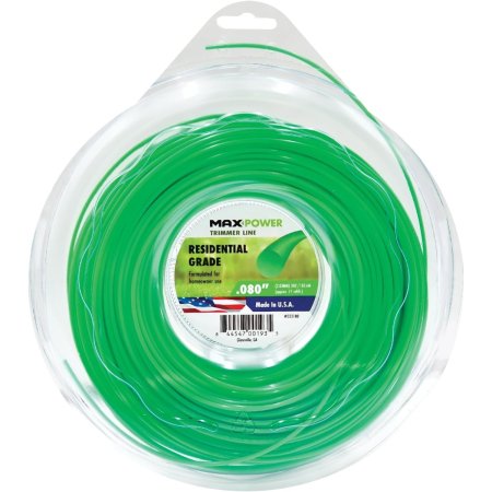  Spool of green MaxPower 333180 Residential Round Cut Trimmer Line on white background