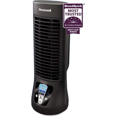 Honeywell QuietSet Mini Tower Fan on a white background