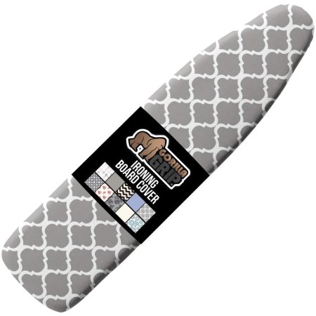  The Gorilla Grip Silicone Ironing Board Cover on a white background with its packaging still attached showing the Gorilla Grip logo and the ironing board's 10 cover options.