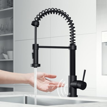  Person turning on water on Matte black Vigo Edison Kitchen Faucet With Touchless Sensor