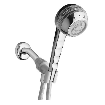 The Waterpik PowerSpray+ Shower Massage Shower Head on a white background.