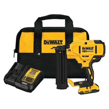  DeWalt DCN680D1 Brad Nailer Kit with charger and carry bag on a white background