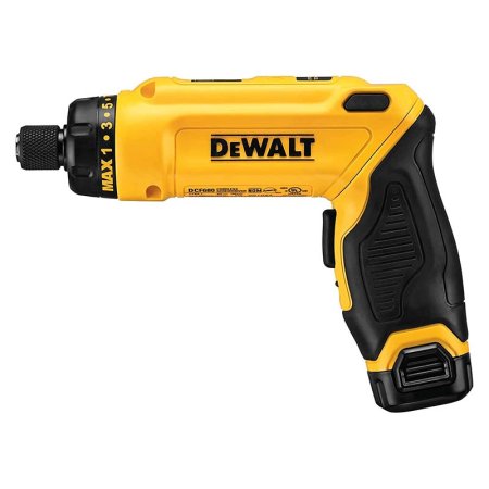  The DeWalt 8V Max Gyroscopic Electric Screwdriver Kit on a white background.